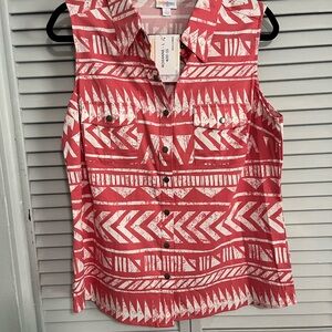 Salmon Tribal Print Sleeveless Top